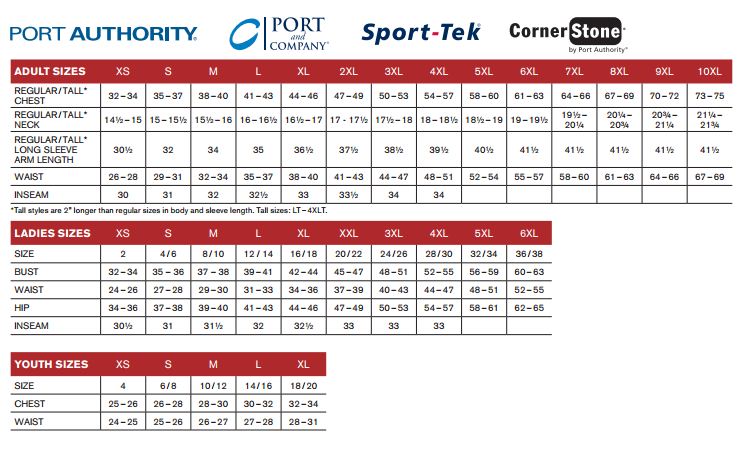 Sport Tek Pullover Size Chart